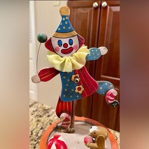 Vintage Enesco wind up wooden Circus music box clown